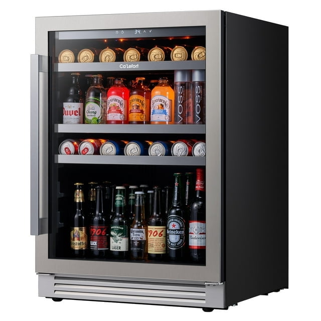 Ca'Lefort 24inch Beverage Refrigerator,180 Cans Beer Fridge Beverage Cooler with Stainless Steel Glass Door for Home Office