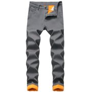 Ketyyh-chn99 Mens Jeans 2024 Casual Pants Shorts Mens Plus Velvet Composite Warm Jeans Straight Slim Padded Denim Trousers Grey,36