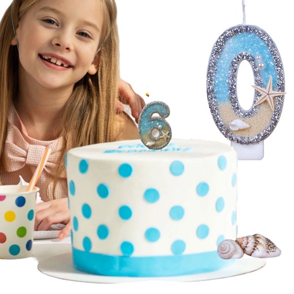 Number Birthday Candles, Beach Theme Number 0–9 Cake Topper with Blue Starfish Decorations for Birthday Cakes & Parties