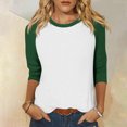thumbnail image 2 of TSADFHJI Débardeurs Blancs pour Femmes avec Soutien-Gorge Intégré, Haut à Manches 3/4, Chemise Raglan Décontractée d'Été, Col Rond, TTG Vert, 2 of 5
