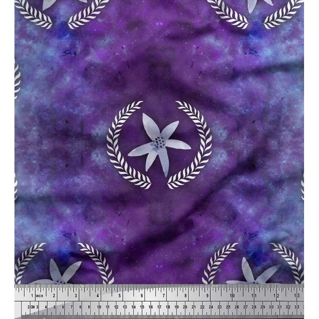 Soimoi Polyester Crepe Fabric Leaves,Floral & Galaxy Texture Decor Fabric Printed Yard 52 Inch Wide