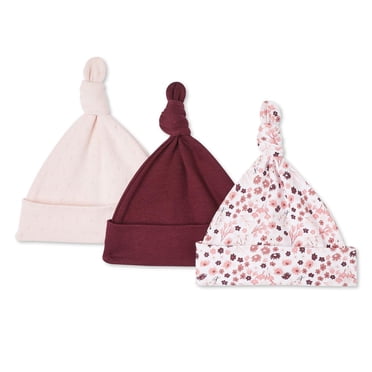George Baby Girls' Layette 100% Cotton 3-Pack Knotted Hat