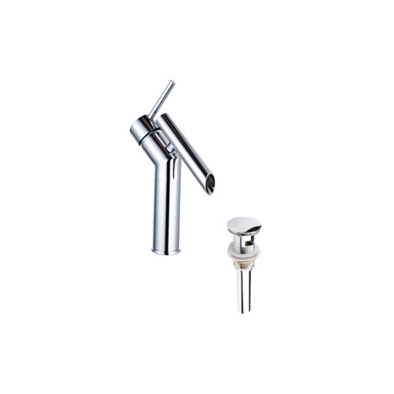 DROP Bath and Kitchen DR091456 Bathroom Sink Faucet with Round shape in Chrome color from Haven series - includes Drain with overflow