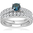 thumbnail image 1 of 1 3/8Ct Blue Round Cut Diamond Matching Bridal Engagement Ring Set White Gold, 1 of 4