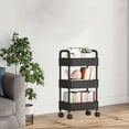 thumbnail image 2 of Dvruxg 3-Tier Plastic Rolling Utility Cart with Handle, Multi-Functional Storage Trolley for Office, Living Room, Kitchen, Movable Storage Organizer with Wheels, Black, 2 of 5