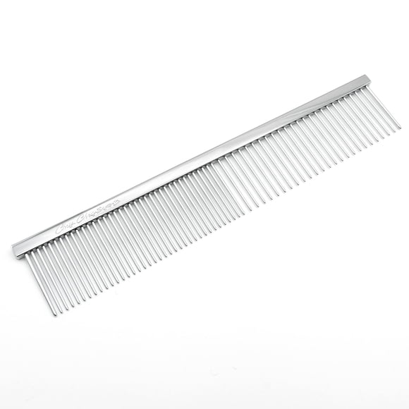 Chris Christensen 000 7.5 in. Greyhound Style Fine/Coarse Colored Butter Comb Groom Like a Professional Rounded Corners Prevent Friction and Breakage Solid Brass with Steel Teeth Chrome Finish