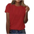 thumbnail image 1 of Pisexur Hauts d'Été pour Femmes, Pull Décontracté Uni à Manches Courtes, Hauts pour Femmes Rouge, L, 1 of 1