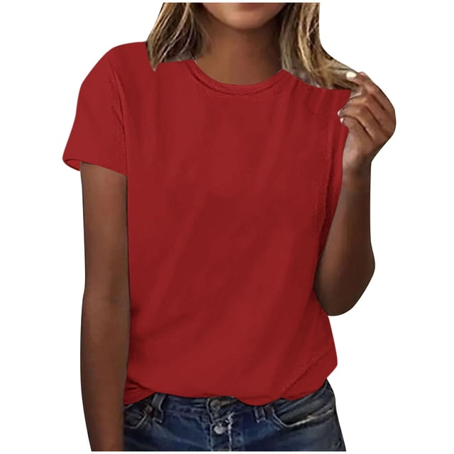 Pisexur Hauts d'Été pour Femmes, Pull Décontracté Uni à Manches Courtes, Hauts pour Femmes Rouge, L