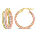 thumbnail image 1 of 10K Yellow, White and Rose Gold Triple Row Twisted Hoop Earrings, 1 of 3
