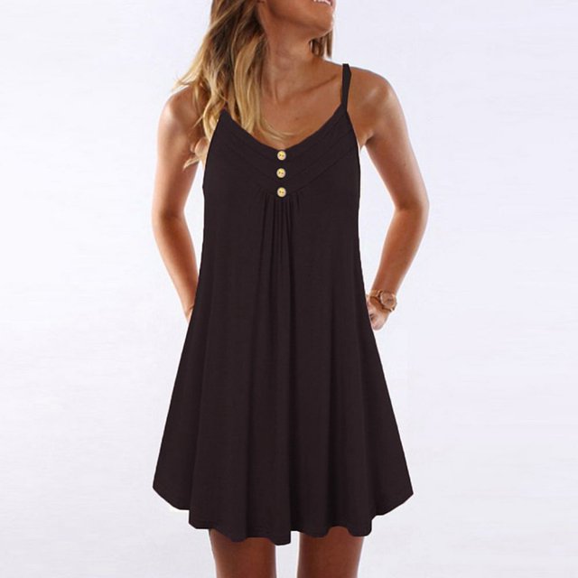 Robe Droite Sans Manches à Bretelles Spaghetti à Double Boutonnage pour Femmes