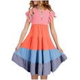 thumbnail image 1 of Besolor Robe Midi d'Été pour Tout-Petites Filles, Col Ras du Cou, Manches à Volants, Blocs de Couleur, à Étages, Ligne A Fluide, Robe de Plage pour Fête, 1 of 5