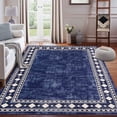 thumbnail image 1 of Garvee 5'x7' Geometric Bordered Area Rugs Contemporary Rugs for Living Room, Non-Slip Washable Rugs Soft Throw Rugs Low-Pile Stain Resistant Carpet for Bedroom Dining Room Farmhouse, Blue, 1 of 8