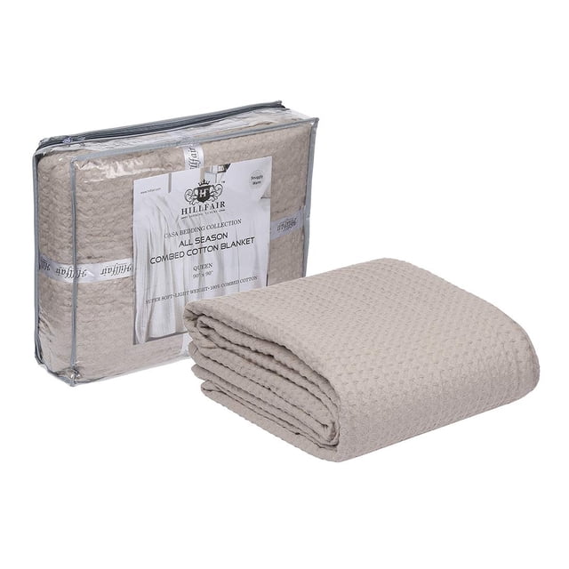 HILLFAIR 100% Combed Cotton Blanket– King Size Bed Blankets– Warm Soft All Season Breathable Lightweight Summer Blanket