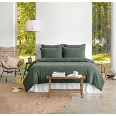 Q VITA Muslin Cotton Duvet Cover Set – Queen, 3-Piece Bedding with Duvet Cover & Pillowcases – Soft, Breathable, Dark Sage Color – OEKO-TEX Certified, Machine Washable, Designed in Canada