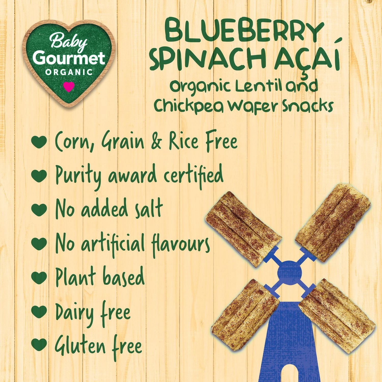 Biscottes de lentilles et pois chiches biologiques bleuet épinard et açaí de Baby Gourmet