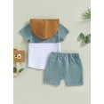 thumbnail image 4 of xiaxaixu Kid Boy Pants Suit, Casual Party Hooded Neck Short Sleeve Tops + Drawstring Solid Color Pants, 4 of 9