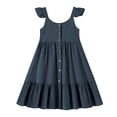 thumbnail image 5 of Robe Bébé Fille Petite Fille Été Sans Manches Robe Décontractée Enfants Tout-Petit Boutonnée Mode Robe Soleil à Volants Robe Bébé Marine 4 Ans-5 Ans, 5 of 5