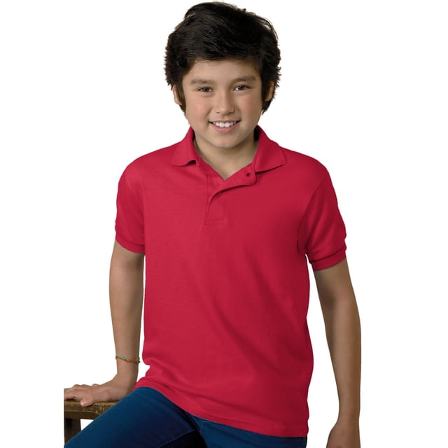 Hanes Polo en Jersey pour Enfants en Mélange de Coton, L, Rouge Foncé