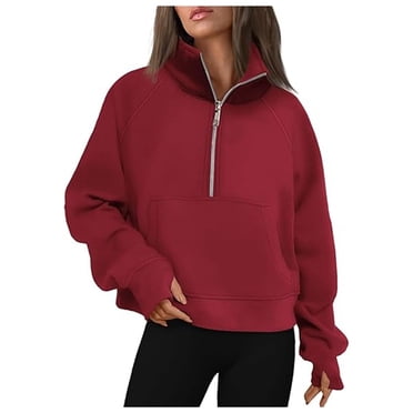 Huaizzzy Women's Fashion Casual Half Zipper Short Stand Collar Plus Solid Color Hoodie Leggings Sweatshirt Women Hoodie Women Full Zip Ladies Plaid Zip up Jacket Large Top Front Open Shirts Women