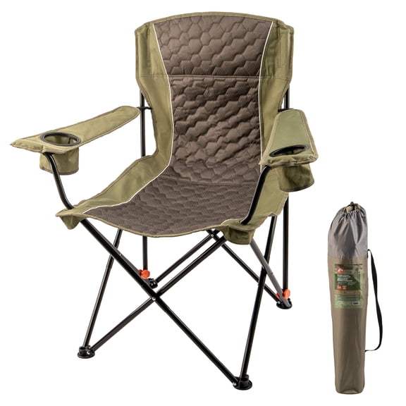 Ozark Trail 2 Position Oversize Arm Chair, Weight Capacity 300lbs,Heavy Duty Steel Frame, Durable Polyester, Green & Black, 2 Mesh Cup Holders, Carry Bag Incl.