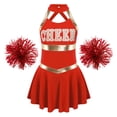 thumbnail image 3 of TiaoBug Robe de Danse Uniforme Cheer Leader pour Filles avec Pompons Tenue Musicale de Fête d'Halloween Rouge 16, 3 of 7