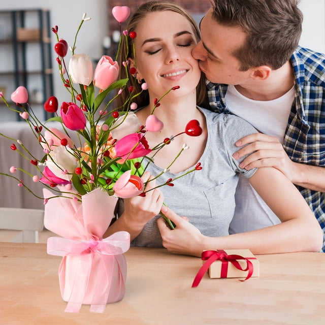 QTOCIO Artificial Tulips Romance Day Heart shaped Berry Branch Ornament