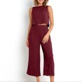 thumbnail image 4 of Birdeem Ensemble 2 Pcs Mode Femme Col Rond Uni Sans Manches Blouse + Pantalon Ample à Poches, 4 of 8