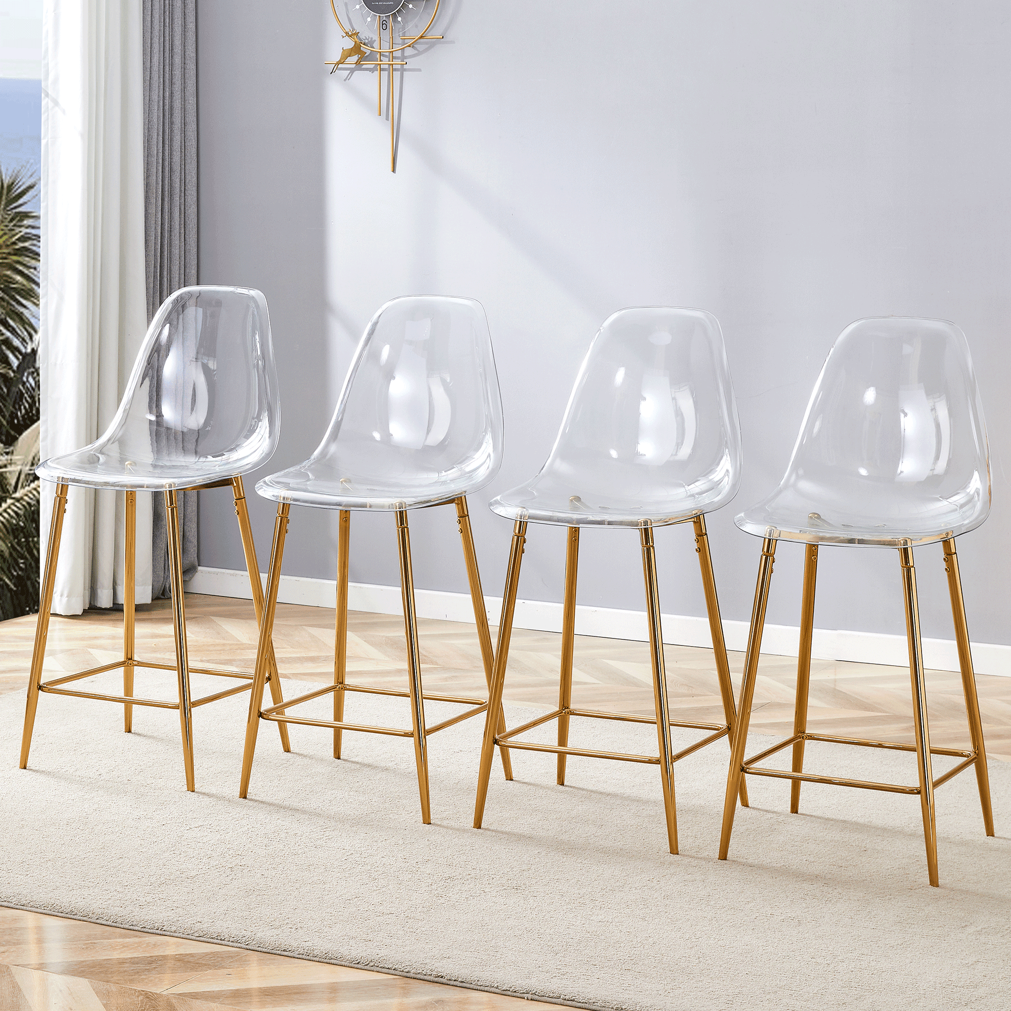 Noble House Modern Minimalist Bar Stool Set of 4,Integrated Backrest,Gold
