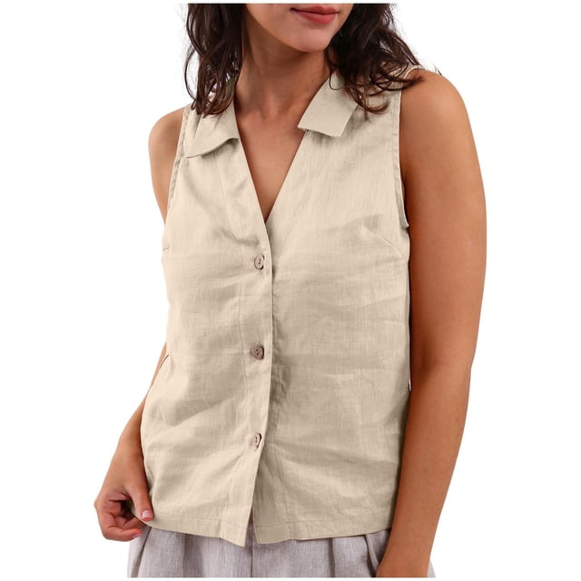 Tank Top for Women, Womens Solid Button V-Neck Tank Top