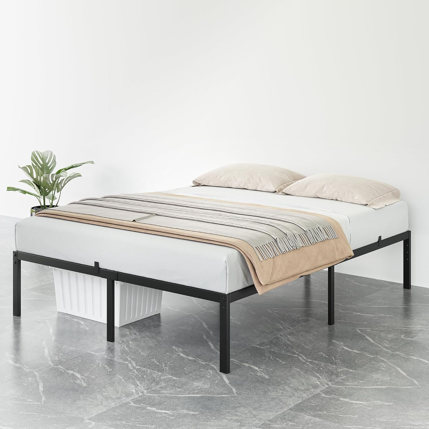Eastvita 14-Inch Queen Bed Frame Metal Platform Bed with Under-Bed Storage/Sturdy Structure/Easy Assembly/Noise-Free/No Box Spring Needed (Black)