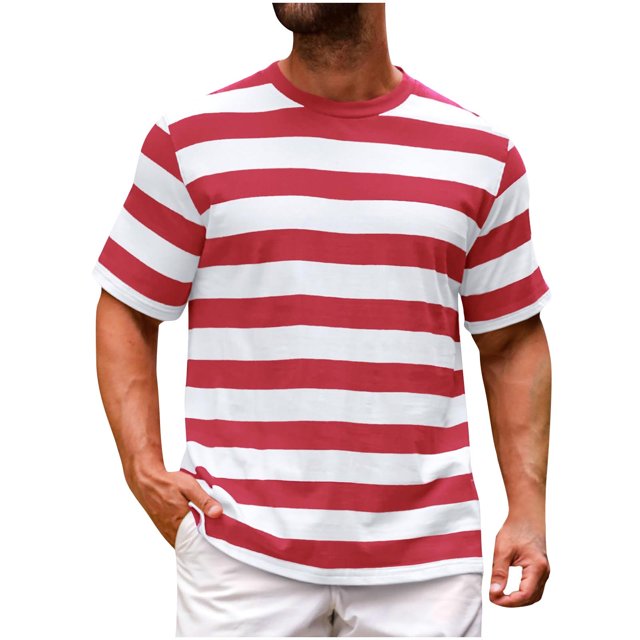 Pitauce T-Shirt à Manches Courtes Rayé Col Rond Basique Décontracté pour Hommes