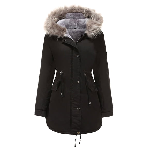 Ladies Fleece Lining Coat Womens Winter Warm Thicken Long Parka Jackets Hooded Overcoat Fashion Trench Puffer Coat Jacket