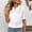 White, variant on Olyvenn Womens Summer Lace Tops Short Puff Sleeve Casual Dressy Blouses Eyelet Crew Neck Button Down Shirts White XL