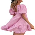 thumbnail image 3 of Robe Décontractée pour Femme Couleur Unie Polyester Manches Courtes Bouffantes Col Carré Style Ourlet à Volants Mini Robes Jaune m, 3 of 5