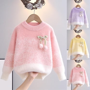 Sentmoon Girls Clothes Long Sleeve Crew Neck Gradient Color Girls Pullover Warm Loose Knitted 2025 Christmas Sweater Girls Fall and Winter Delightful for Playground Yellow 7 Years