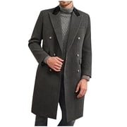 Penkiiy Men's Winter Woolen Coat Single Breasted Windbreaker Midi Long Wool Peacoat Notch Lapel Fall Winter Trench Jackets L Dark Gray