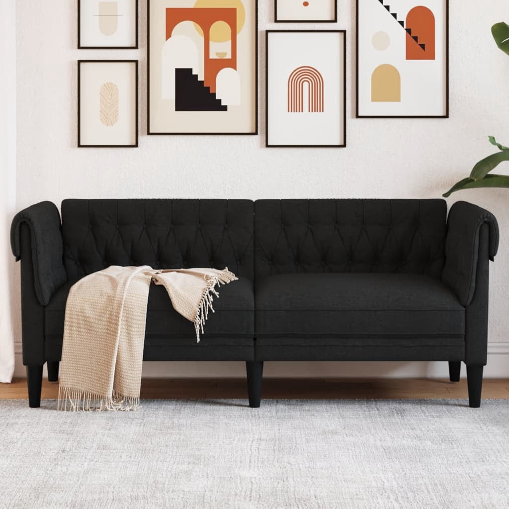 vidaXL Chesterfield Sofa 2-Seater Black Fabric