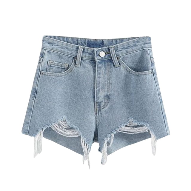 AherBiu Plus Size Jean Shorts for Women Frayed High Waisted Ripped Jeans Tassels A-Line Denim Shorts
