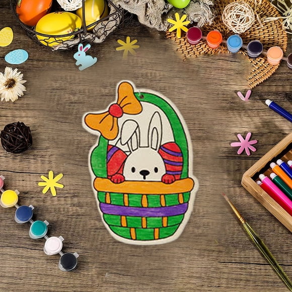 EGNMCR Easter Decorations Easter DIY Wooden Picture Board Rabbits Coloring Art Decoration Eggs Gift Parents And Children Activity Easily Accomplished Flowers 4ML Wooden coloring board