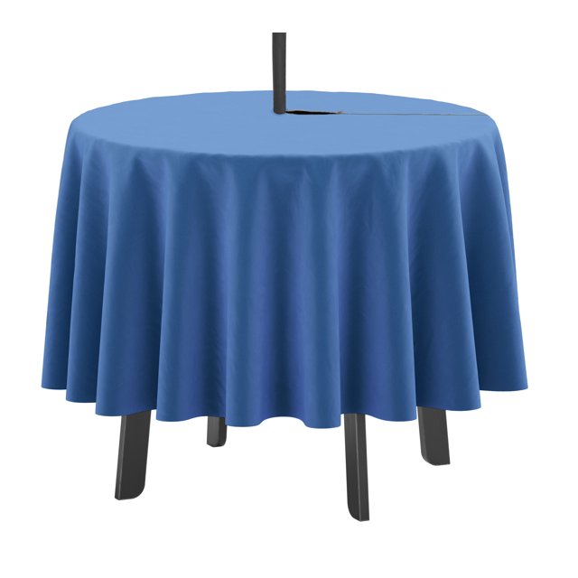 Vargottam Nappe Ronde Intérieure/extérieure 58 Pouces Nappe Ronde avec Parasol, Nappes de Patio Imperméables à Fermeture Éclair, Housses de Table Printemps/été pour Table Circulaire/barbecues/pique-Nique - Bleu Moyen
