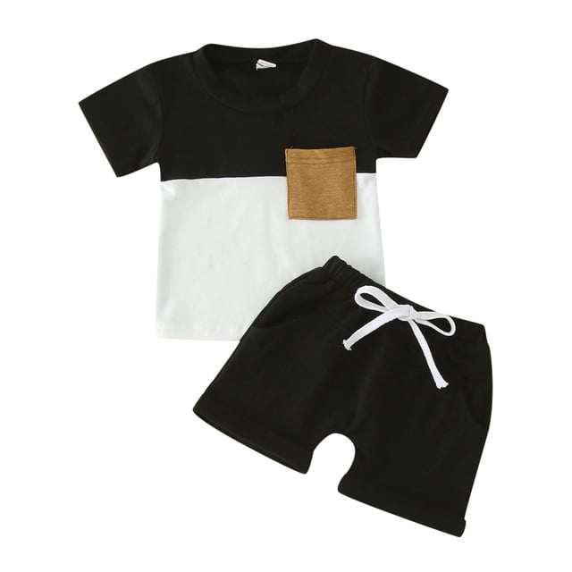 Sunnyoo Infant Boys Clothing Set Patchwork Color Short Sleeve Pocket T Shirt Shorts Set