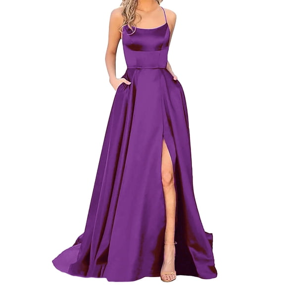 Ketyyh-chn99 Elegant Dresses for Women Cocktail Dress Maxi Evening Dress Elegant High Waist Wedding Party Gown Long Dress Purple,S