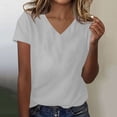 thumbnail image 2 of Besolor Summer Short Sleeve Shirts for Women Casual V Neck Solid Color Basic Tees Ladies Going out Tops, 2 of 3
