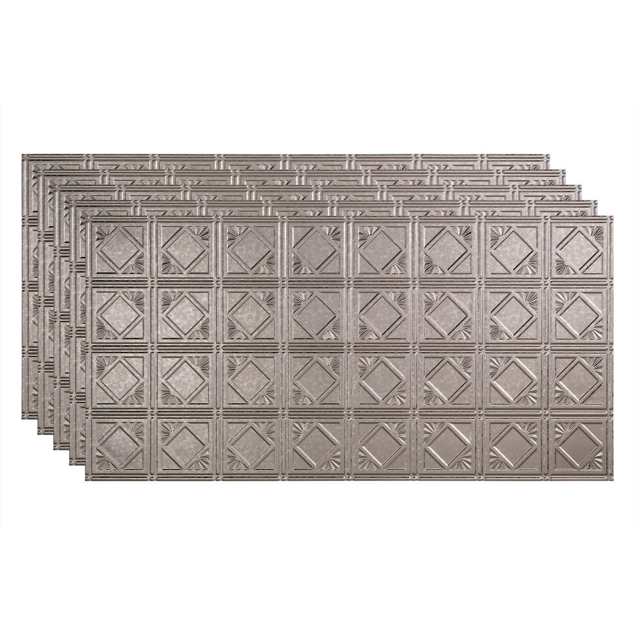 Fasade Traditional 4 Vinyl 2ft x 4ft Glue Up Ceiling Panel Galvanized Steel 5 Pack