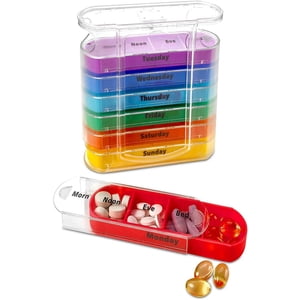 Weekly Pill Organizer, Four Times-A-Day, 1 Dispenser with Stackable AM/PM Compartments Pill Sorter Gastric Sleeve Products