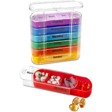 Weekly Pill Organizer, Four Times-A-Day, 1 Dispenser with Stackable AM/PM Compartments Pill Sorter Gastric Sleeve Products