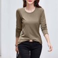 thumbnail image 4 of RXIRUCGD Hauts pour Femmes 2024 Col Rond Couleur Unie Chandail de Base Intérieur Haut/chemise à Manches Longues à Col Rond, Kaki, Taille : L, 4 of 9
