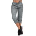 thumbnail image 1 of Capris en Lin, Jambe Évasée Raccourcie, Coupe Jambe, Femmes, Taille, Polyester, Grande Taille[MASK0], Style de Pantalon C-88, Gris, 3TG, 1 of 7