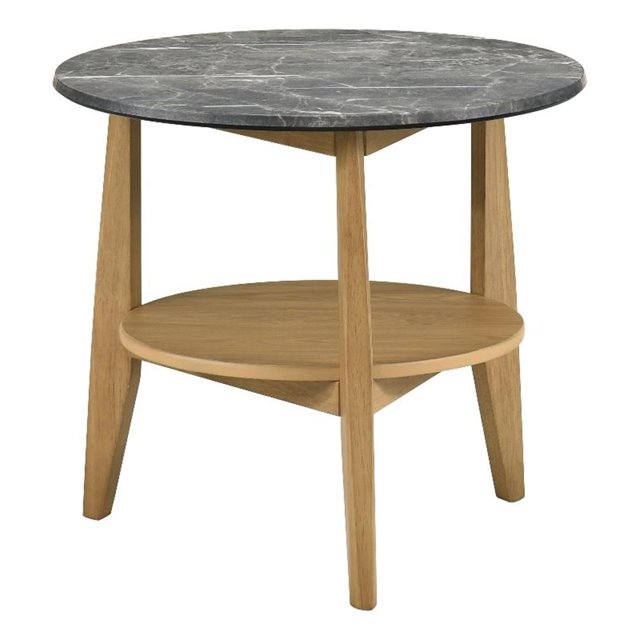 Coaster Bradley Round SmartTop Wood End Side Table in Gray/Natural
