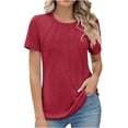 thumbnail image 1 of Penkiiy Hauts d'Été à Manches Courtes pour Femmes Col Rond Plissé Chic Décontracté T-Shirts Basiques Blouses de Travail m Vin, 1 of 6